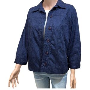 Chico’s Navy Embroidered Cotton Blazer with Back Pleat – Chico's Size 2 (L)